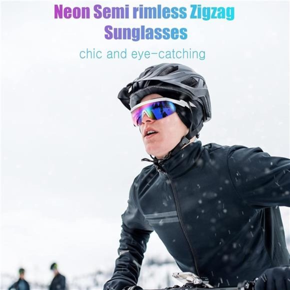 3Pairs Neon Retro Semi Rimless Sunglasses 80s 90s Zigzag Sunglasses Lens Rainbow - Picture 5 of 6